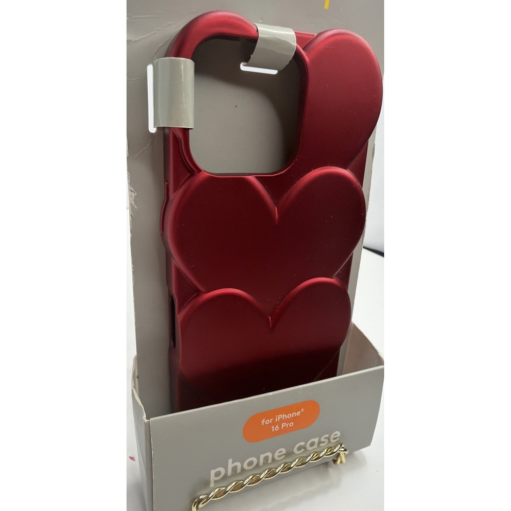 Heyday Red 3D Heart Phone Case for iPhone 16 Pro Protective Cover NEW